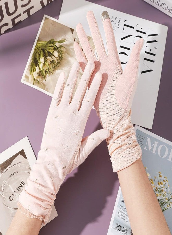 Wnddle Women Driving Gloves, Women UV Sun Protection Gloves, Touch Screen Non Slip Thin Breathable Lace Glove, for Driving, Outdoor Cycling (Pink) - Image 2